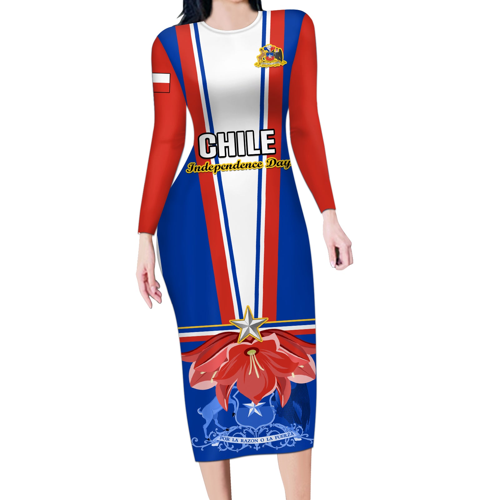 Chile Independence Day Long Sleeve Bodycon Dress Chilean Bellflower - Wonder Print Shop