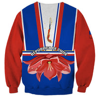 Chile Independence Day sweatshirt with bellflower graphic and red, blue stripes
