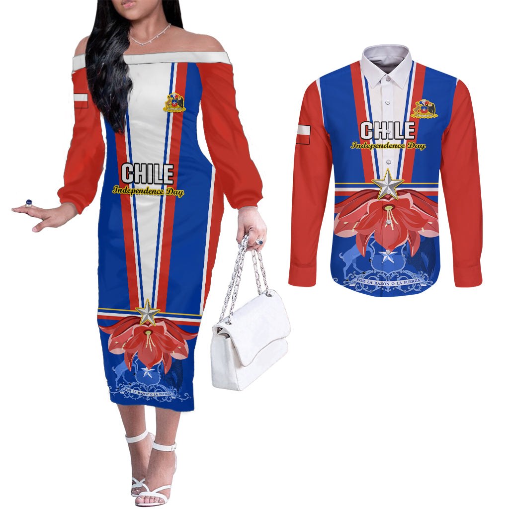 personalised-chile-independence-day-couples-matching-off-the-shoulder-long-sleeve-dress-and-long-sleeve-button-shirts-chilean-bellflower