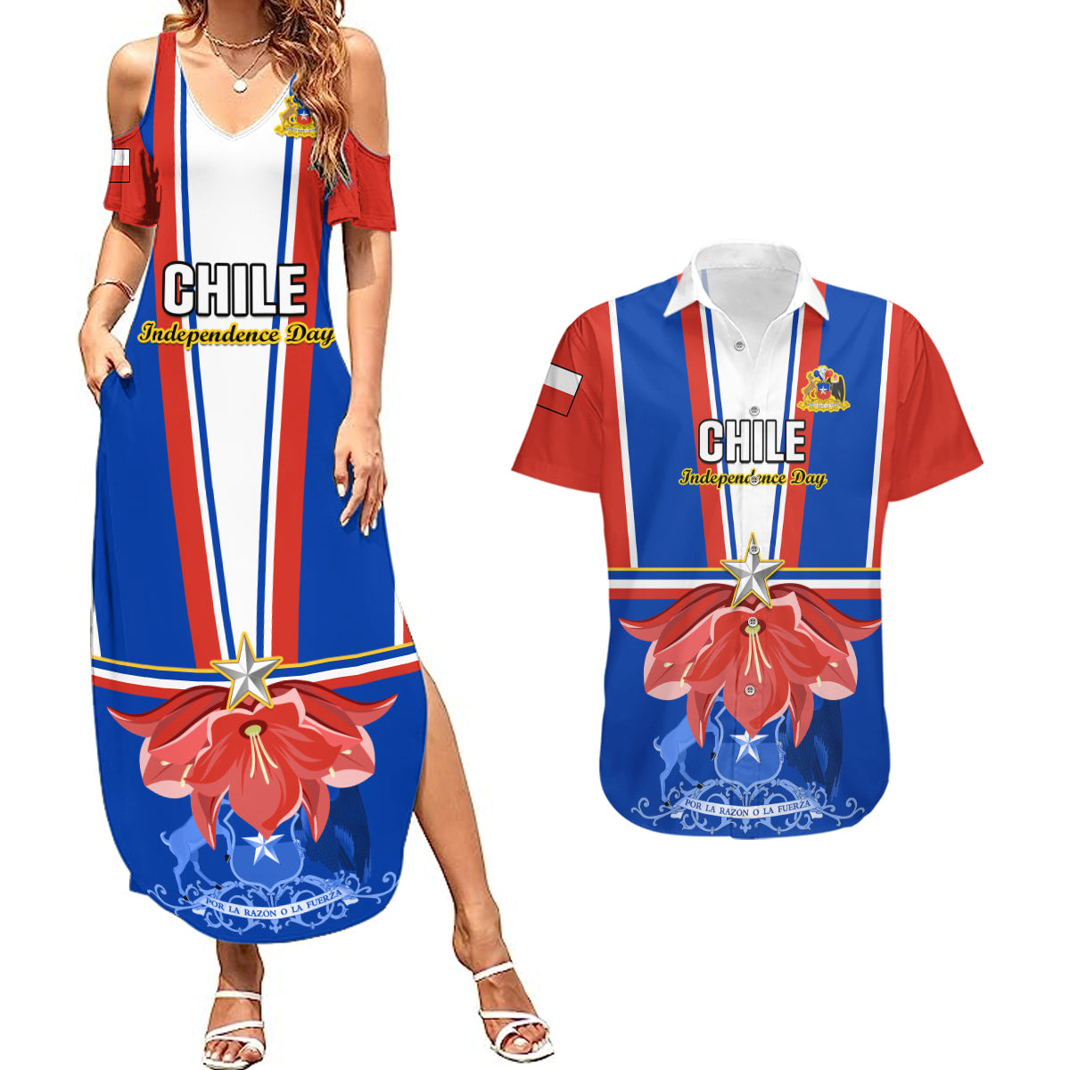 Personalised Chile Independence Day Couples Matching Summer Maxi Dress and Hawaiian Shirt Chilean Bellflower - Wonder Print Shop