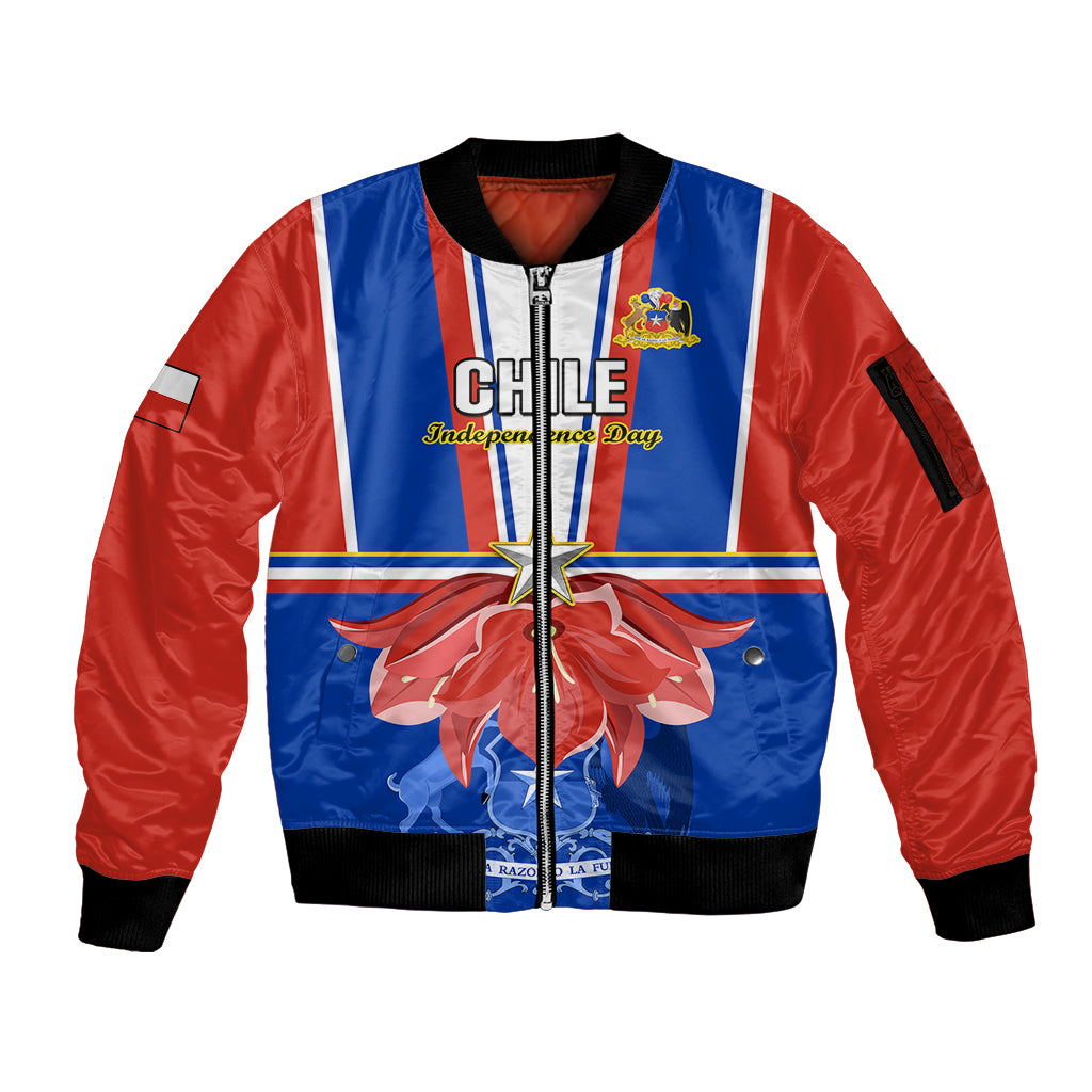 Personalised Chile Independence Day Sleeve Zip Bomber Jacket Chilean Bellflower - Wonder Print Shop