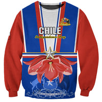 Unisex sweatshirt in blue and red with white stripes and CHILE Independence Day graphic