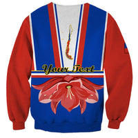 Unisex sweatshirt in blue and red with white stripes, flower emblem, and 'Your Fest'