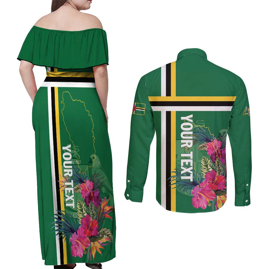 Personalized Dominica Couples Matching Off Shoulder Maxi Dress and Long Sleeve Button Shirt Waitukubuli Tropical Flower - Wonder Print Shop