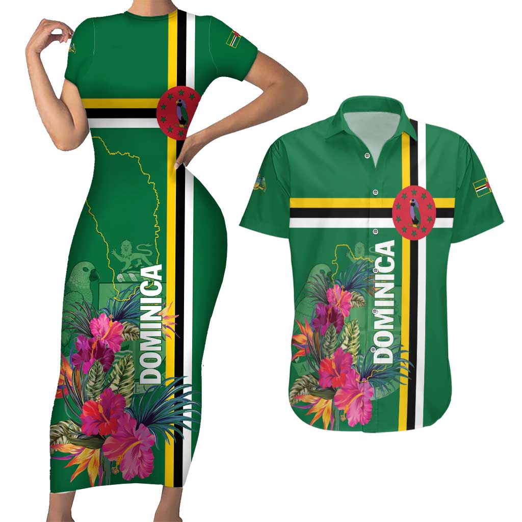 Personalized Dominica Couples Matching Short Sleeve Bodycon Dress and Hawaiian Shirt Waitukubuli Tropical Flower - Wonder Print Shop