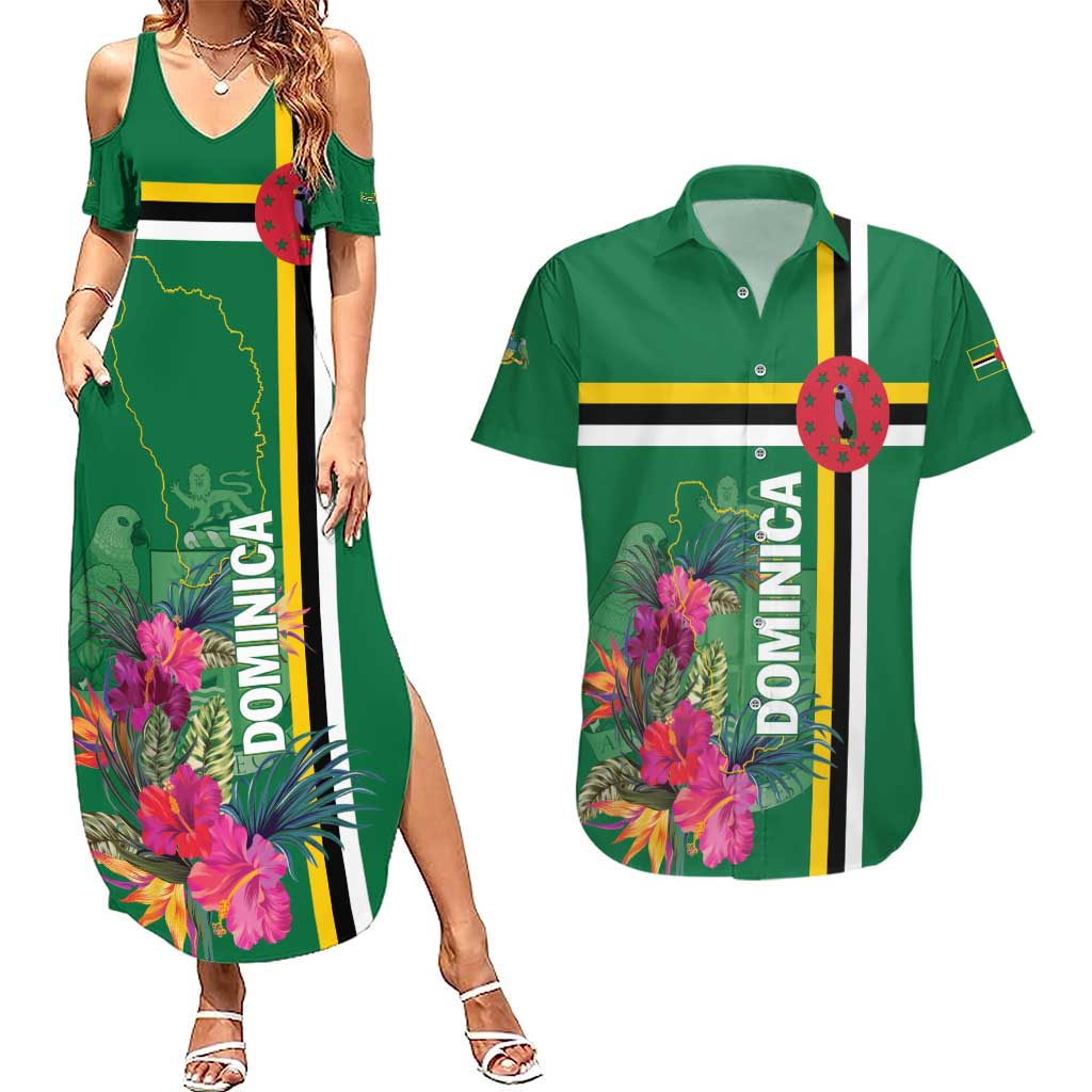 Personalized Dominica Couples Matching Summer Maxi Dress and Hawaiian Shirt Waitukubuli Tropical Flower - Wonder Print Shop