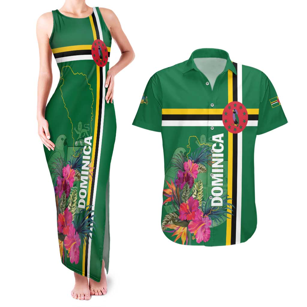 Personalized Dominica Couples Matching Tank Maxi Dress and Hawaiian Shirt Waitukubuli Tropical Flower - Wonder Print Shop