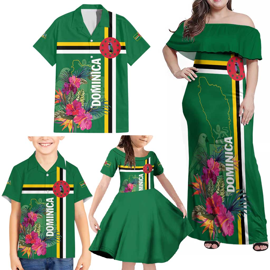 Personalized Dominica Family Matching Off Shoulder Maxi Dress and Hawaiian Shirt Waitukubuli Tropical Flower - Wonder Print Shop