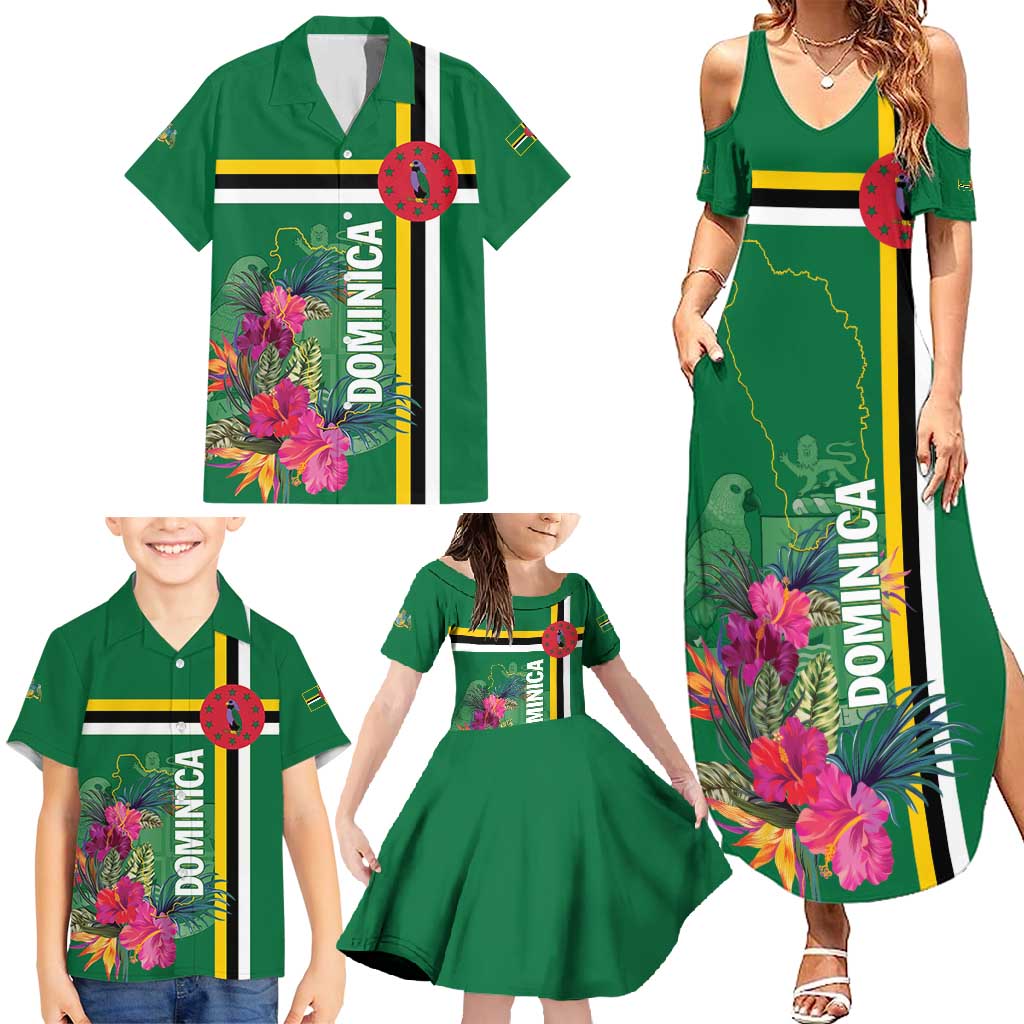 Personalized Dominica Family Matching Summer Maxi Dress and Hawaiian Shirt Waitukubuli Tropical Flower - Wonder Print Shop