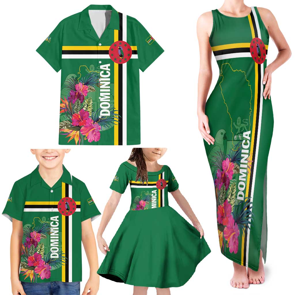 Personalized Dominica Family Matching Tank Maxi Dress and Hawaiian Shirt Waitukubuli Tropical Flower - Wonder Print Shop