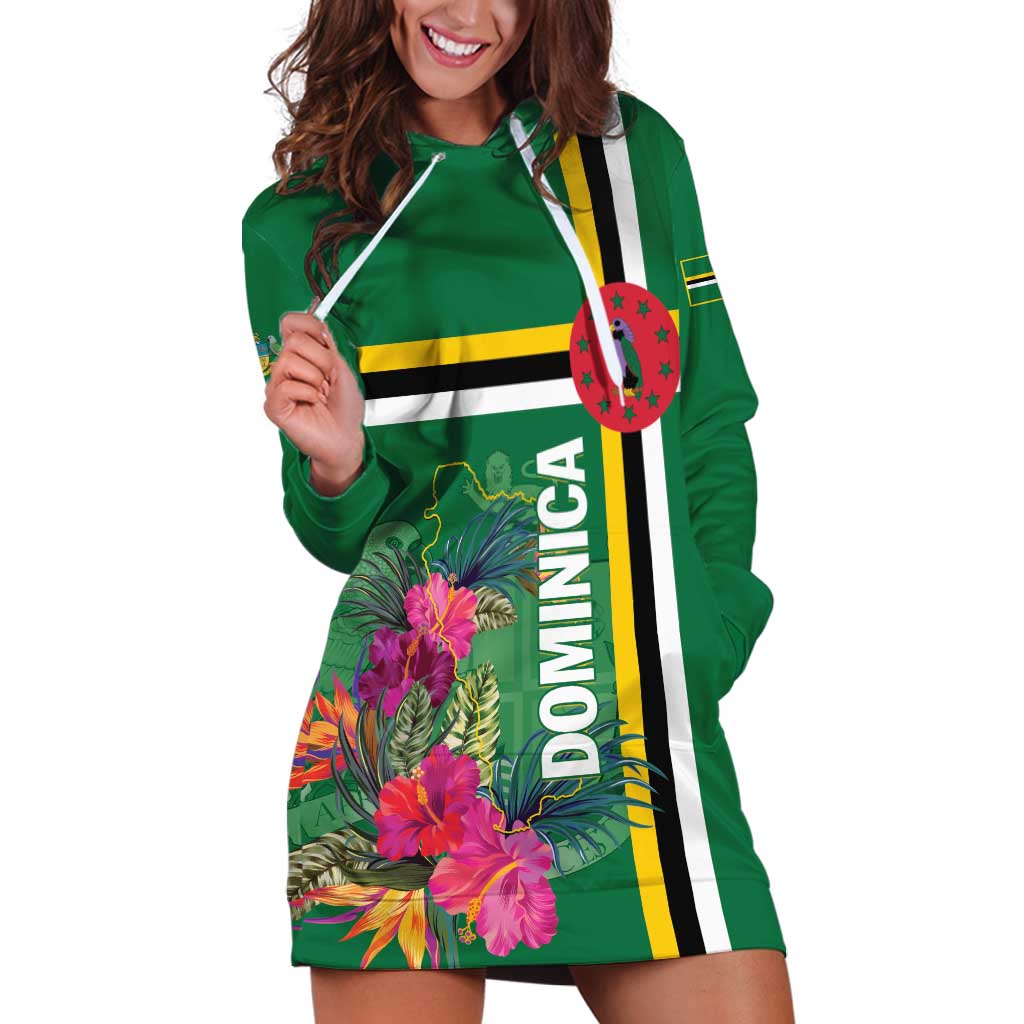 Personalized Dominica Hoodie Dress Waitukubuli Tropical Flower - Wonder Print Shop