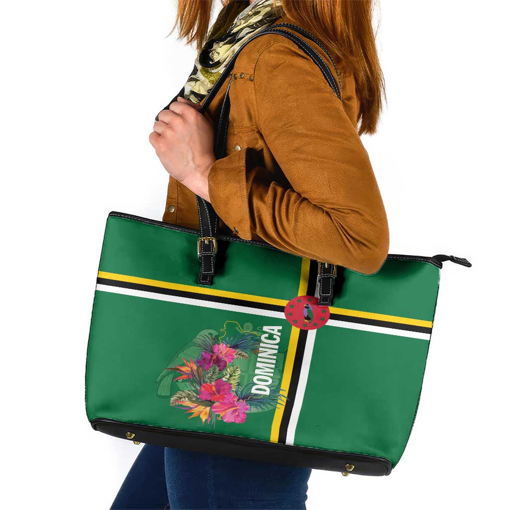 Dominica Leather Tote Bag Waitukubuli Tropical Flower