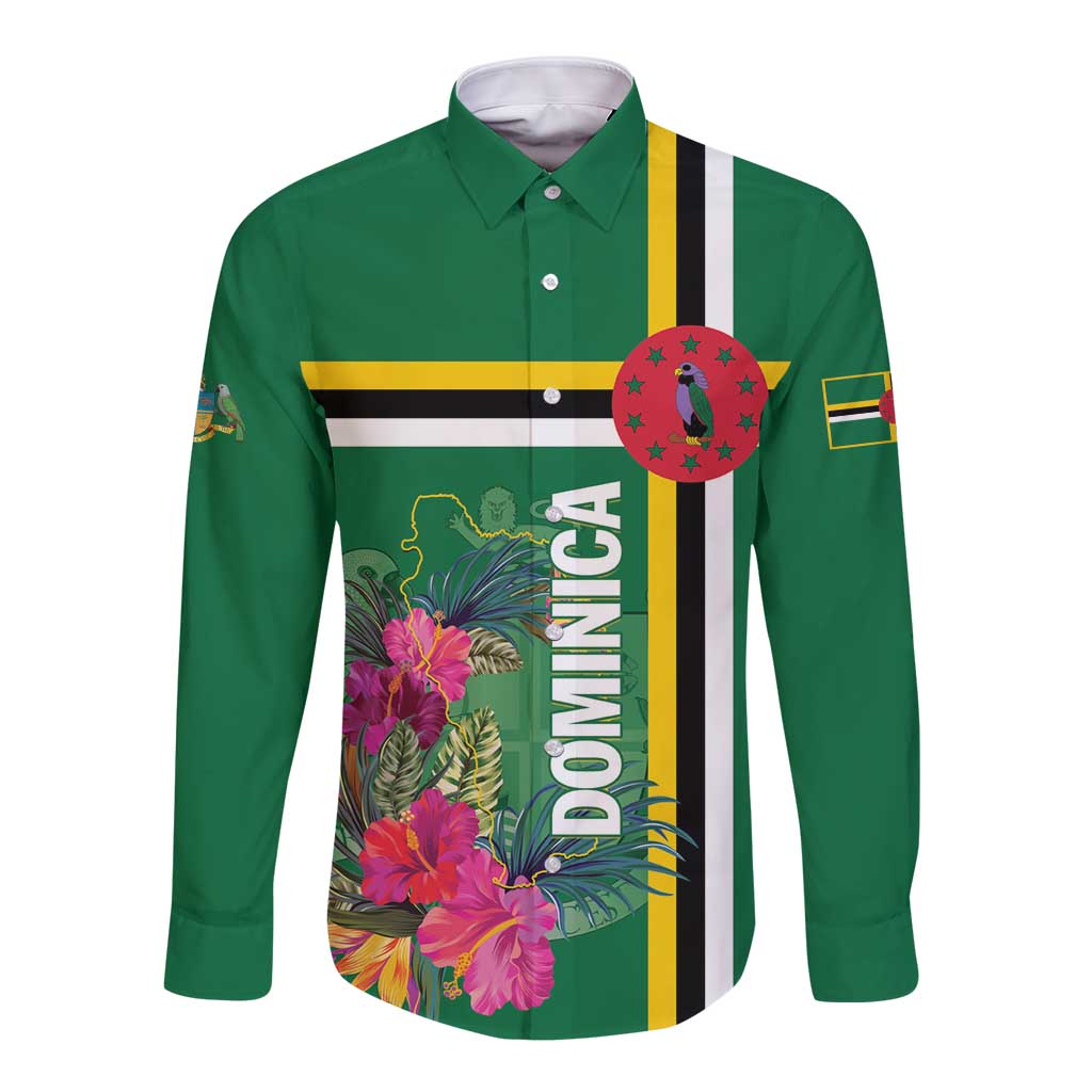 Personalized Dominica Long Sleeve Button Shirt Waitukubuli Tropical Flower - Wonder Print Shop