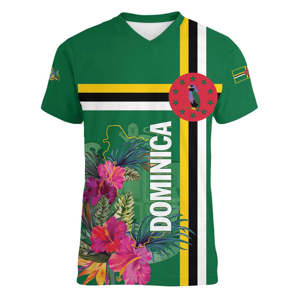 Personalized Dominica Women V-Neck T-Shirt Waitukubuli Tropical Flower - Wonder Print Shop