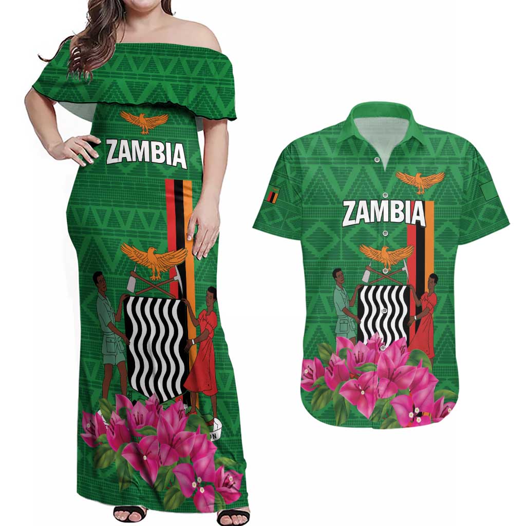 Personalized Zambia Couples Matching Off Shoulder Maxi Dress and Hawaiian Shirt Icitungu ca Zambia Bougainvillea - Wonder Print Shop