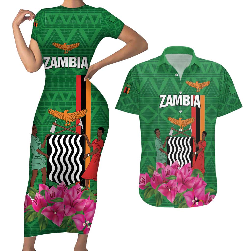 Personalized Zambia Couples Matching Short Sleeve Bodycon Dress and Hawaiian Shirt Icitungu ca Zambia Bougainvillea - Wonder Print Shop