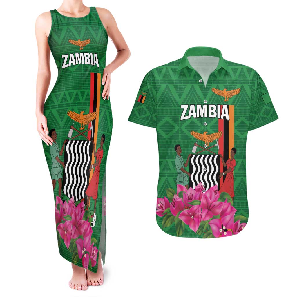 Personalized Zambia Couples Matching Tank Maxi Dress and Hawaiian Shirt Icitungu ca Zambia Bougainvillea - Wonder Print Shop