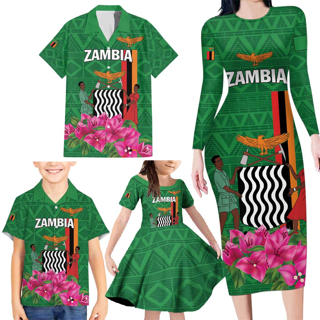 Personalized Zambia Family Matching Long Sleeve Bodycon Dress and Hawaiian Shirt Icitungu ca Zambia Bougainvillea - Wonder Print Shop