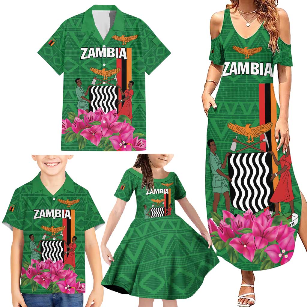 Personalized Zambia Family Matching Summer Maxi Dress and Hawaiian Shirt Icitungu ca Zambia Bougainvillea - Wonder Print Shop