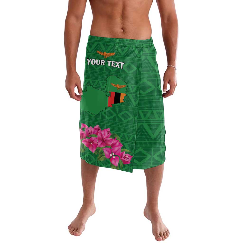 Green personalized wrap skirt with geometric pattern, flowers, and custom text