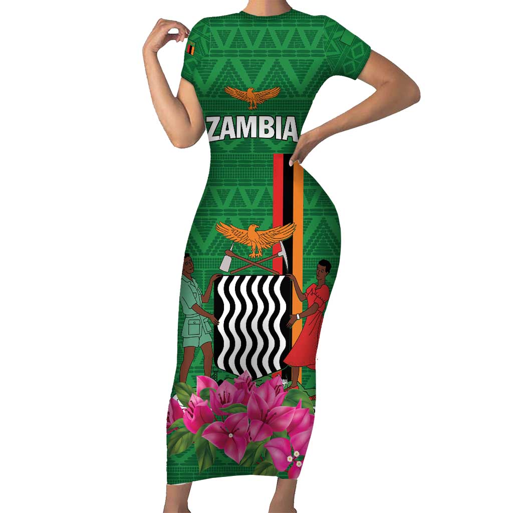 Personalized Zambia Short Sleeve Bodycon Dress Icitungu ca Zambia Bougainvillea - Wonder Print Shop