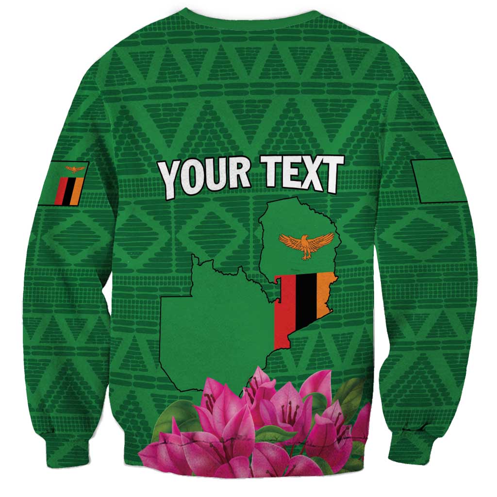 Unisex green Zambia sweatshirt with 'YOUR TEXT' panel, map outline, eagle, flowers