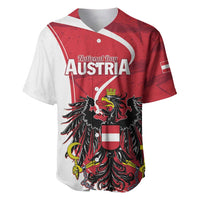 Austria baseball jersey, red/white with eagle crest graphic and button front
