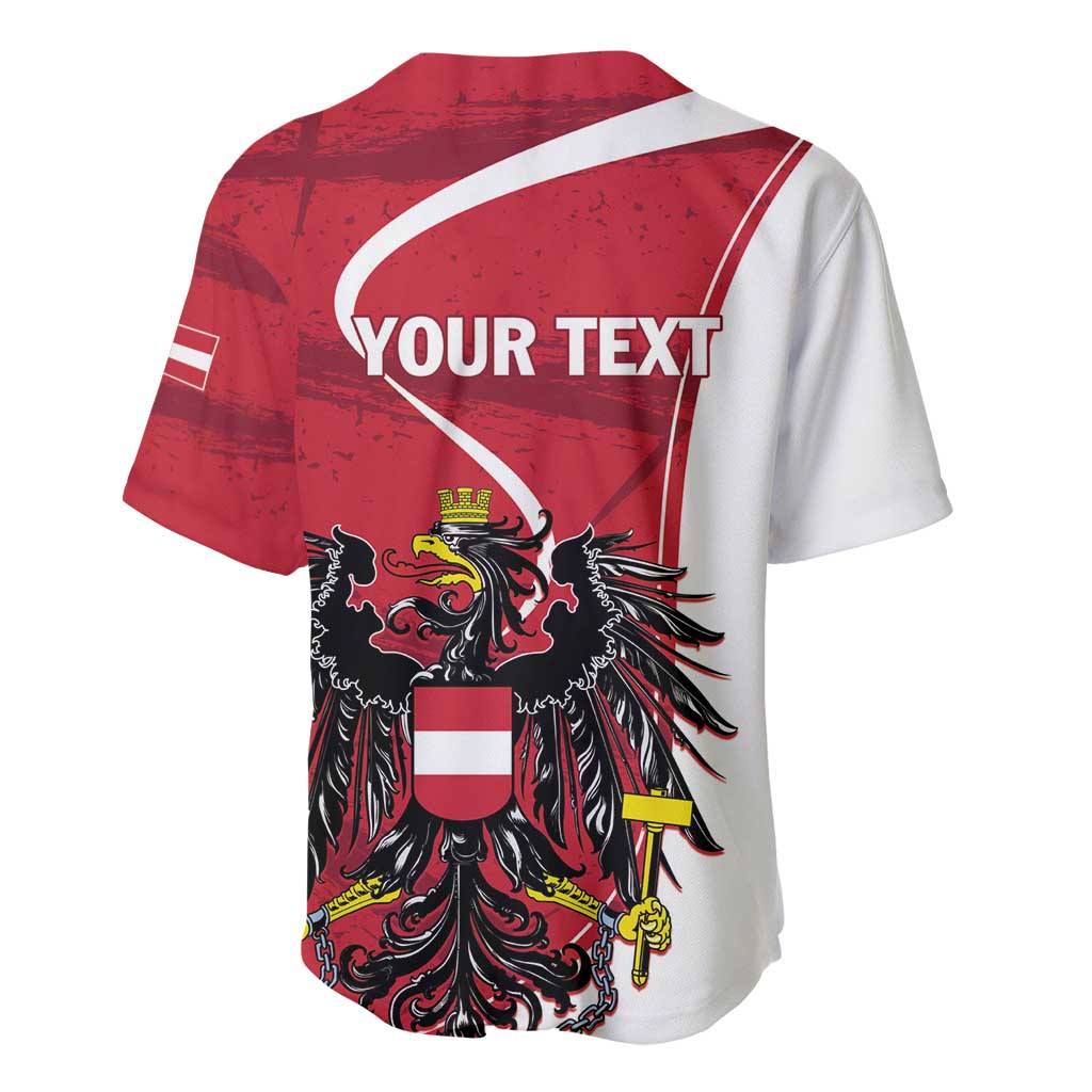Red/white baseball jersey back, eagle crest graphic with 'YOUR TEXT' at center