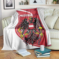 Austria National Day blanket with red shield and black eagle graphic, white reverse