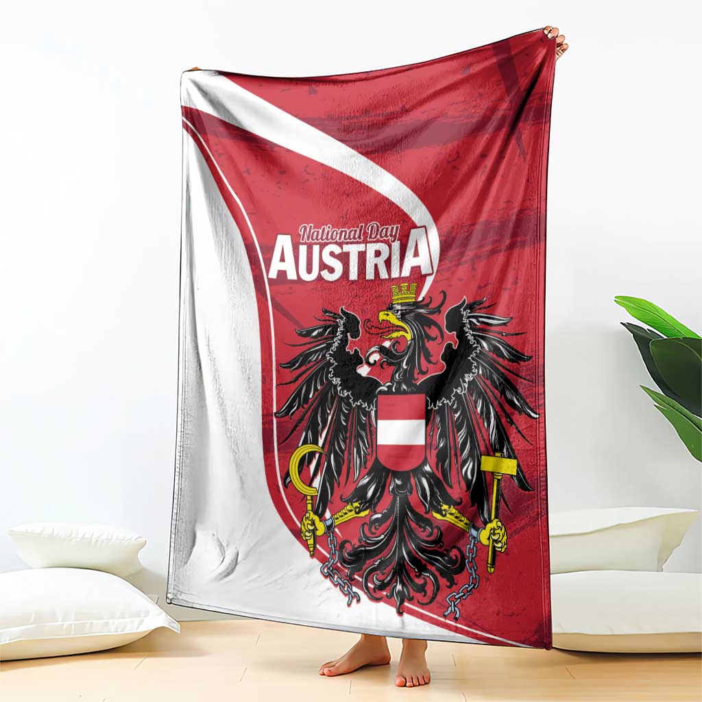 Austria National Day blanket draped with red-and-white crest and black eagle emblem