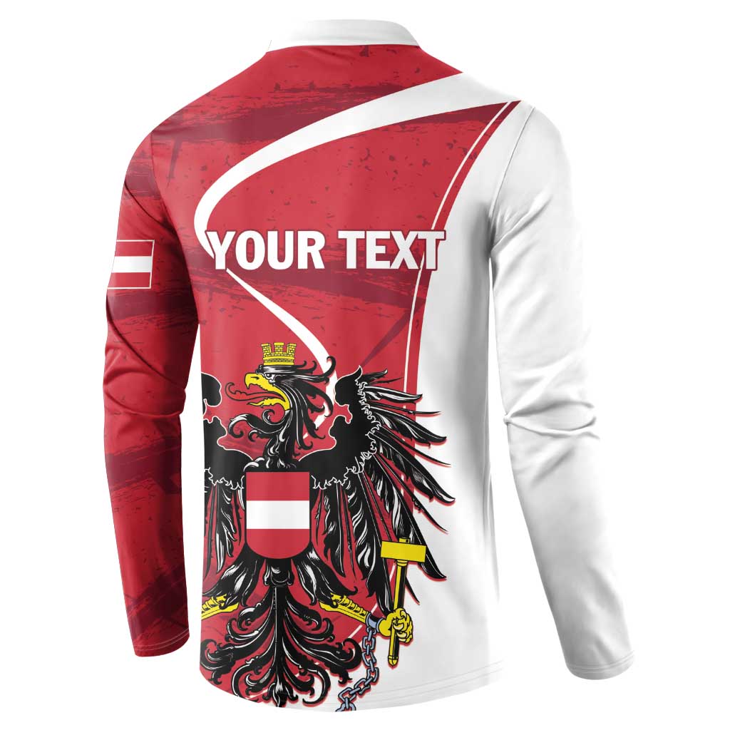 Personalized button sweatshirt with red-and-white eagle graphic and “YOUR TEXT” back print
