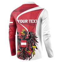 Personalized button sweatshirt with red-and-white eagle graphic and “YOUR TEXT” back print