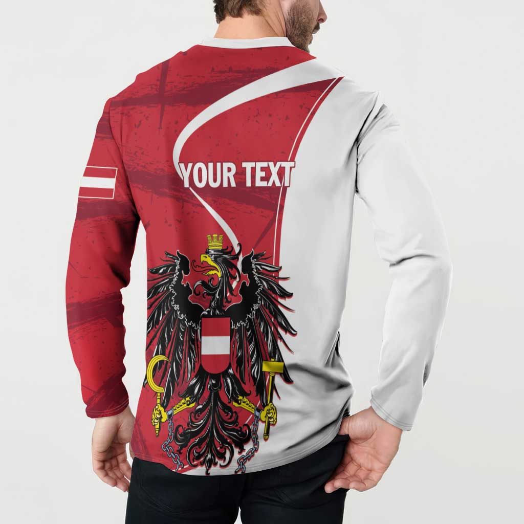 Personalized button sweatshirt with red-and-white eagle graphic and “YOUR TEXT” back