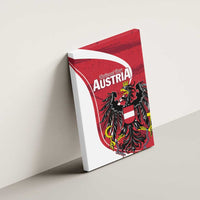 Red wall-mounted canvas wall art with Austria eagle crest and white arch stripe
