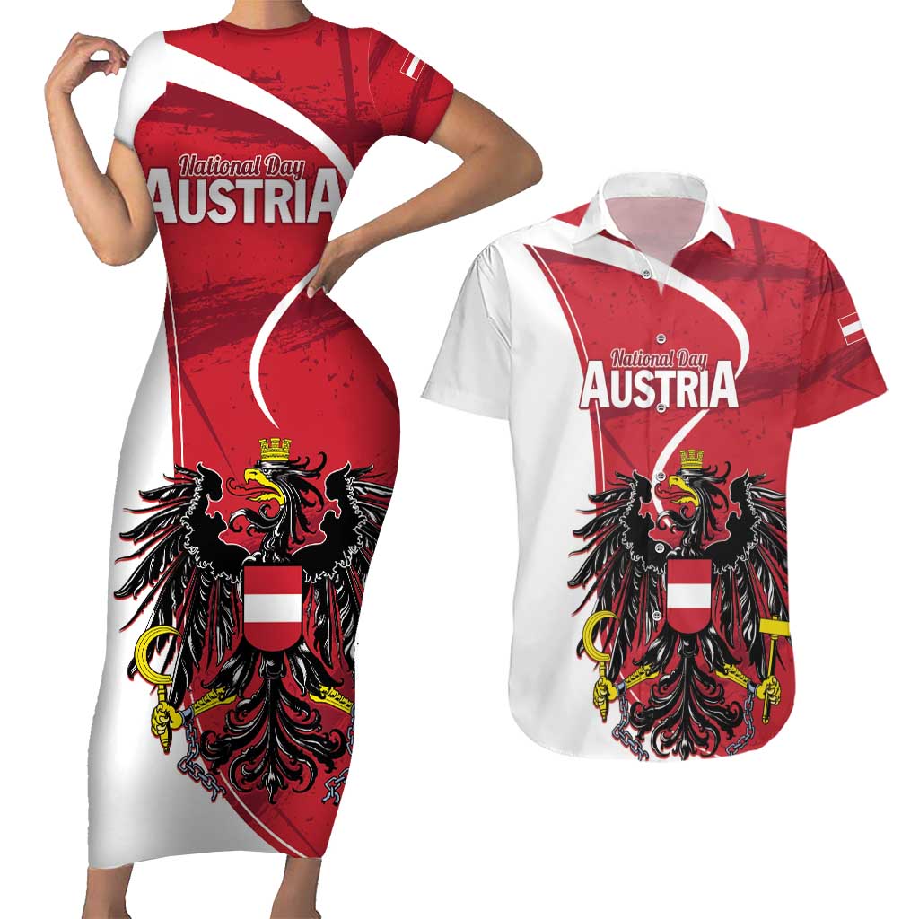 Personalized Austria National Day Couples Matching Short Sleeve Bodycon Dress and Hawaiian Shirt Republik Osterreich Black Eagle - Wonder Print Shop