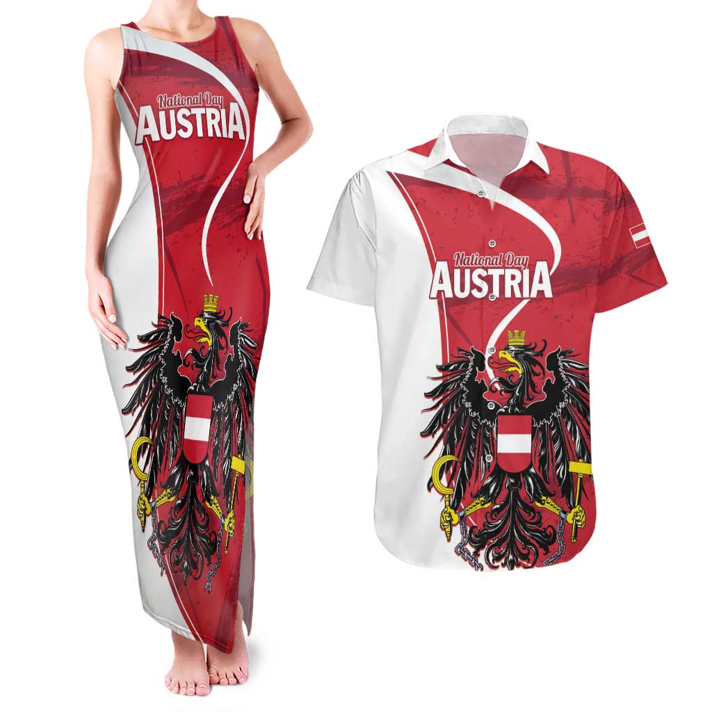 Personalized Austria National Day Couples Matching Tank Maxi Dress and Hawaiian Shirt Republik Osterreich Black Eagle - Wonder Print Shop