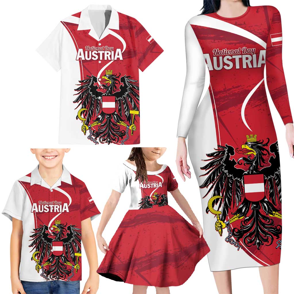 Personalized Austria National Day Family Matching Long Sleeve Bodycon Dress and Hawaiian Shirt Republik Osterreich Black Eagle - Wonder Print Shop