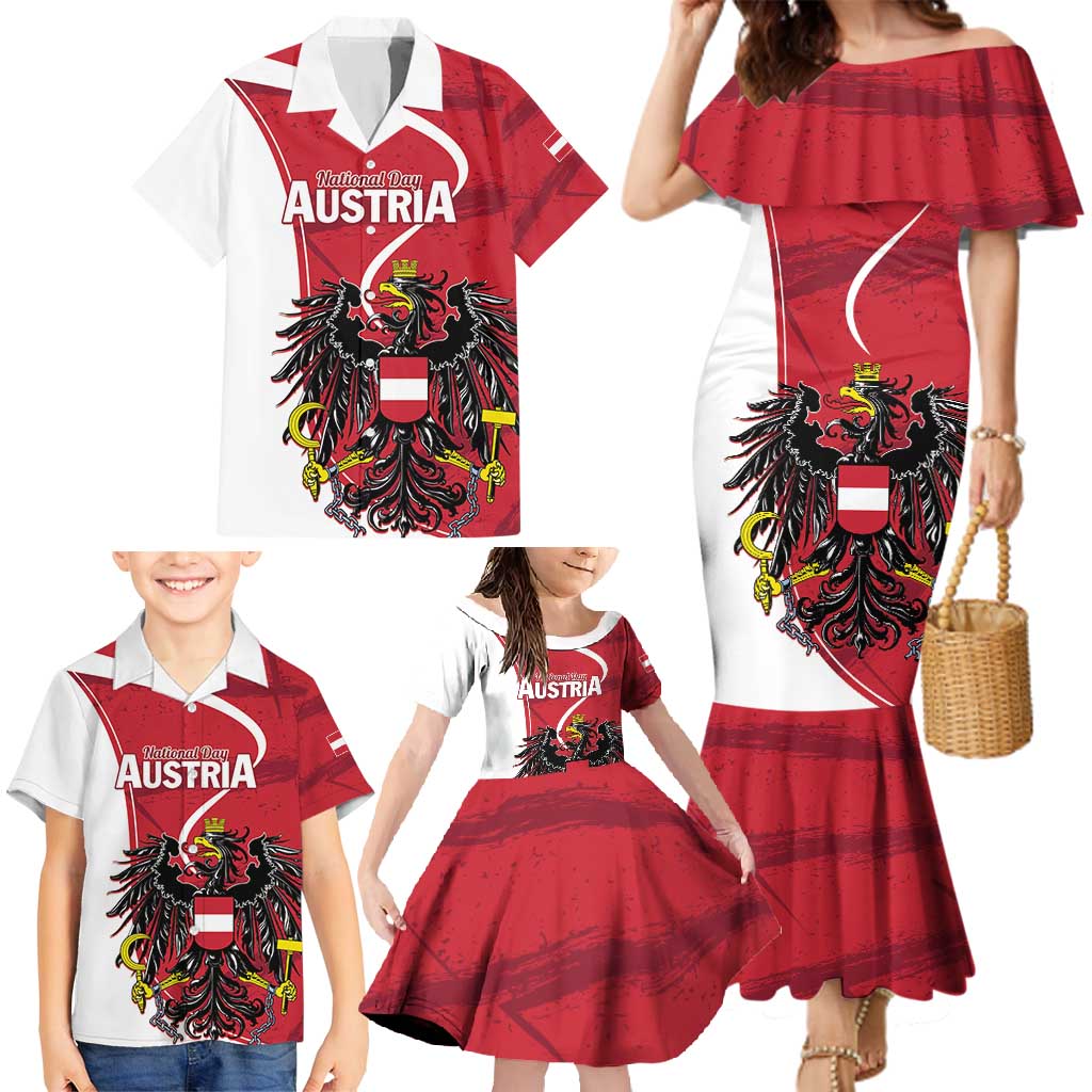 Personalized Austria National Day Family Matching Mermaid Dress and Hawaiian Shirt Republik Osterreich Black Eagle - Wonder Print Shop