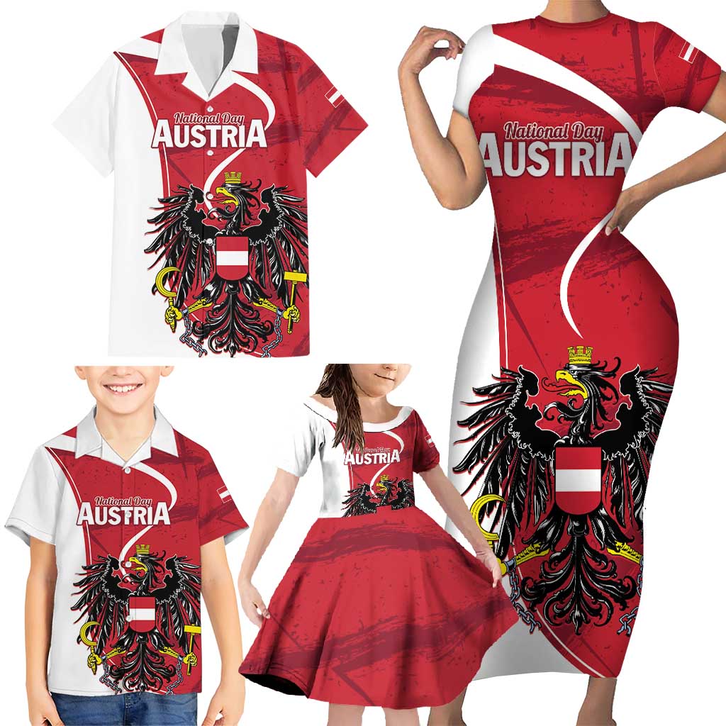 Personalized Austria National Day Family Matching Short Sleeve Bodycon Dress and Hawaiian Shirt Republik Osterreich Black Eagle - Wonder Print Shop