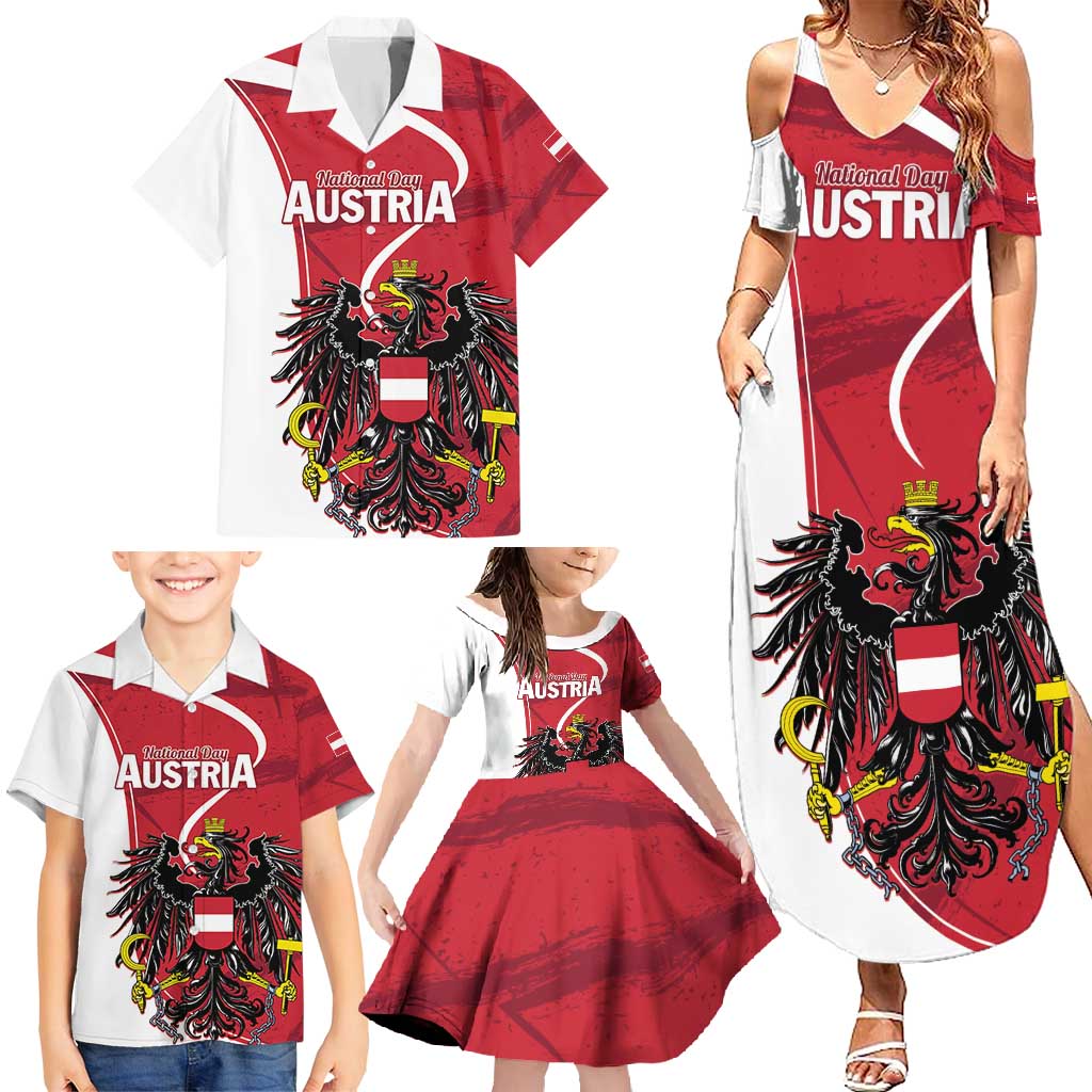 Personalized Austria National Day Family Matching Summer Maxi Dress and Hawaiian Shirt Republik Osterreich Black Eagle - Wonder Print Shop