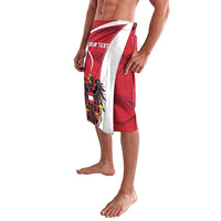 Red and white draped sarong skirt with eagle graphic and YOUR TEXT panel