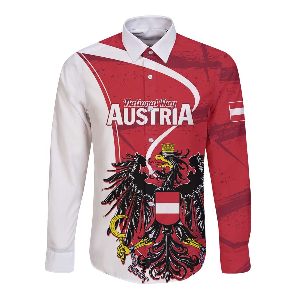 Long-sleeve button shirt, red/white eagle graphic with 'National Day' text (front)