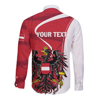 Long-sleeve button shirt, red/white eagle graphic with 'YOUR TEXT' on back