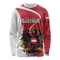 Long-sleeve shirt, red/white with National Day Austria text and eagle crest