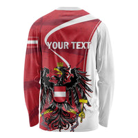 Long-sleeve shirt, red/white with eagle crest and 'YOUR TEXT' back print