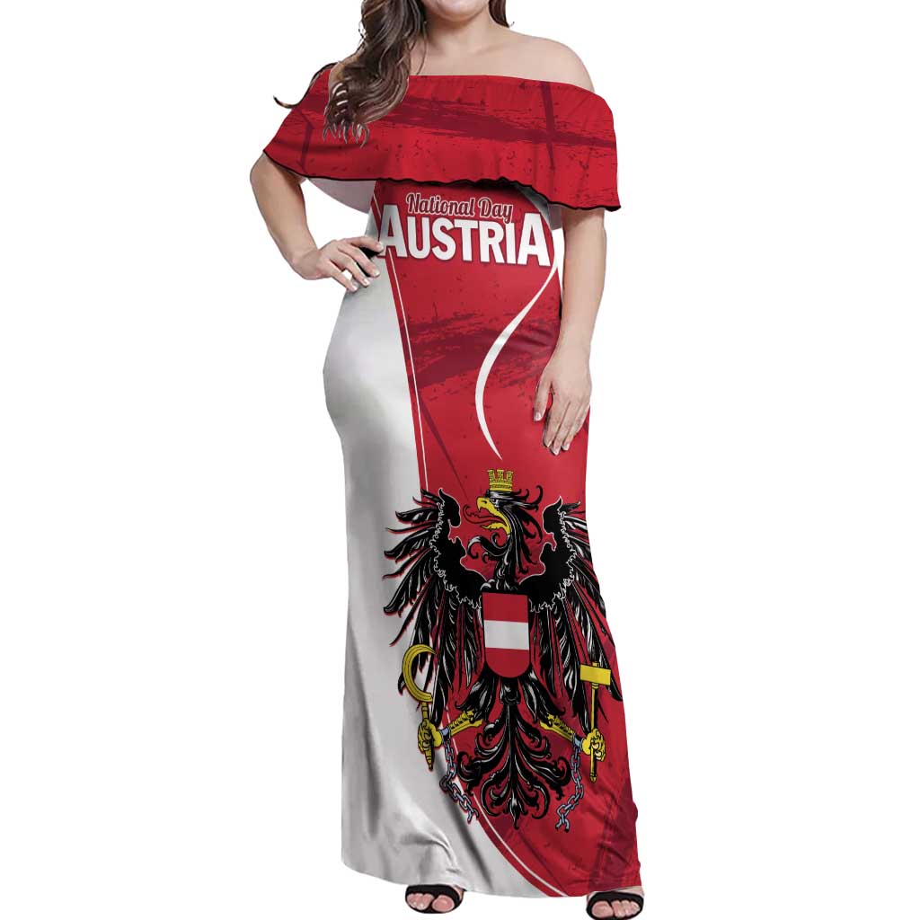 Personalized Austria National Day Off Shoulder Maxi Dress Republik Osterreich Black Eagle - Wonder Print Shop