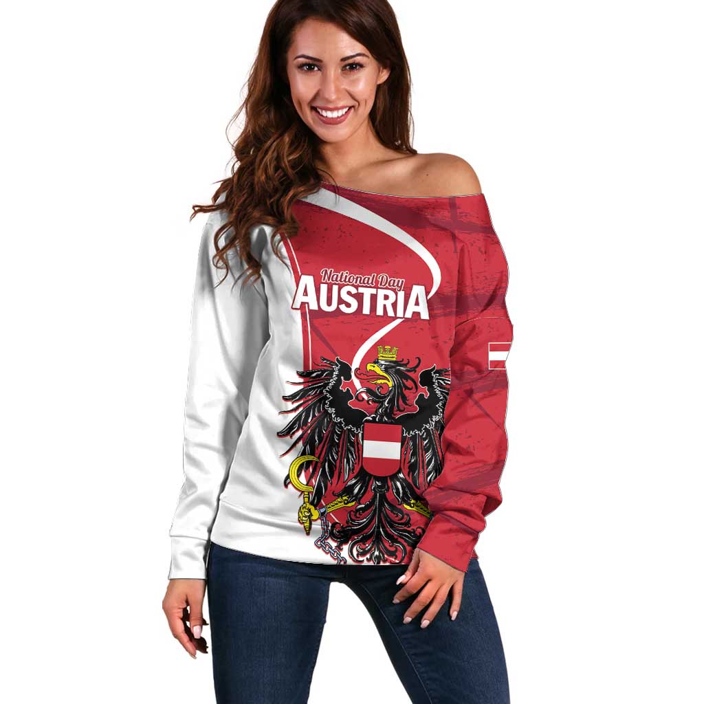 Personalized Austria National Day Off Shoulder Sweater Republik Osterreich Black Eagle - Wonder Print Shop