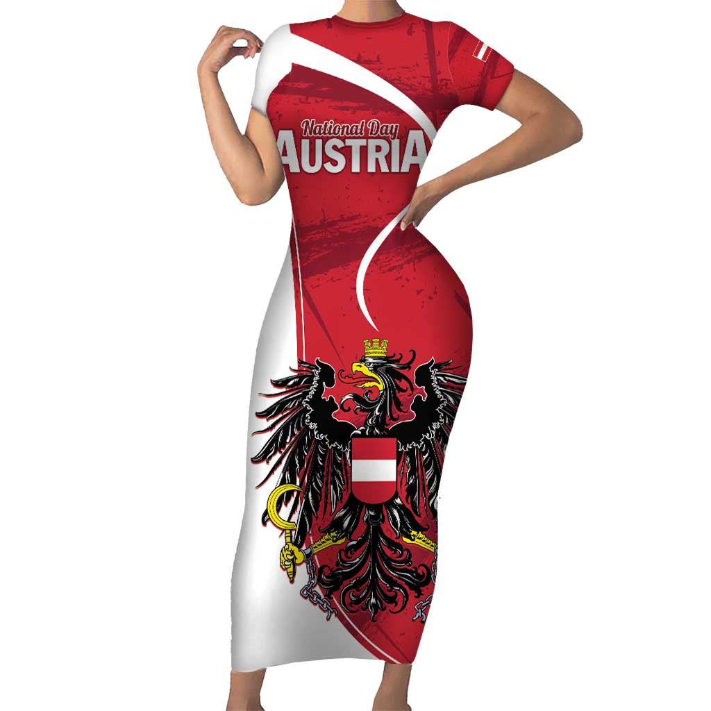 Personalized Austria National Day Short Sleeve Bodycon Dress Republik Osterreich Black Eagle - Wonder Print Shop