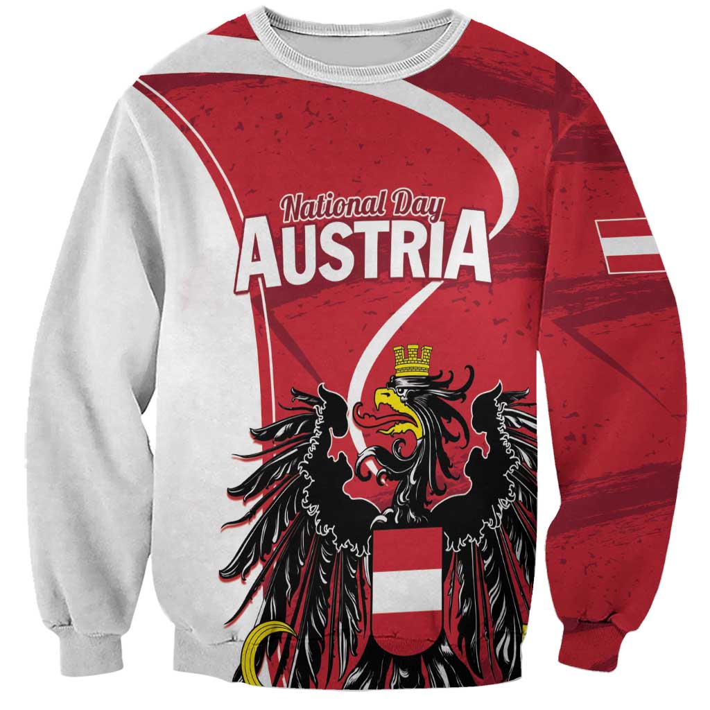 Personalized Austria national day sweatshirt, red and white, eagle with 'National Day Austria'