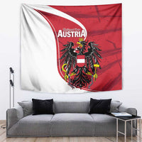 Austria national day tapestry with red, white, and black eagle crest emblem